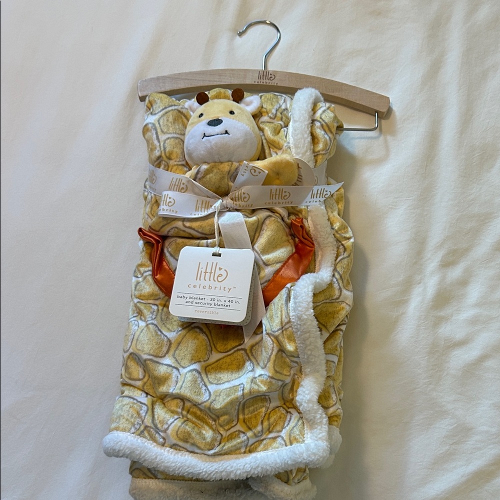 Little Celebrity Giraffe Print Blanket with Orange and White Accents
